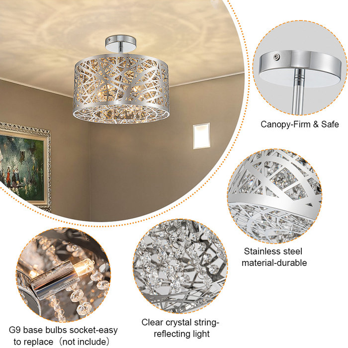 Mercer41 Drum SemiFlush Mount Ceiling Light with Crystals, 5Light